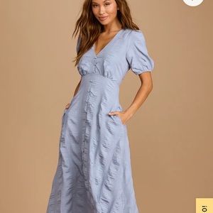 Lulus Blue Puff Sleeve Midi Dress
